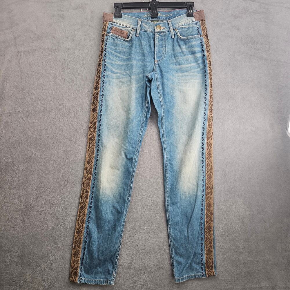 Eddie Bauer Relaxed Straight Jeans Western Aztec Side Stripe Boho 4 Cowboy Chic